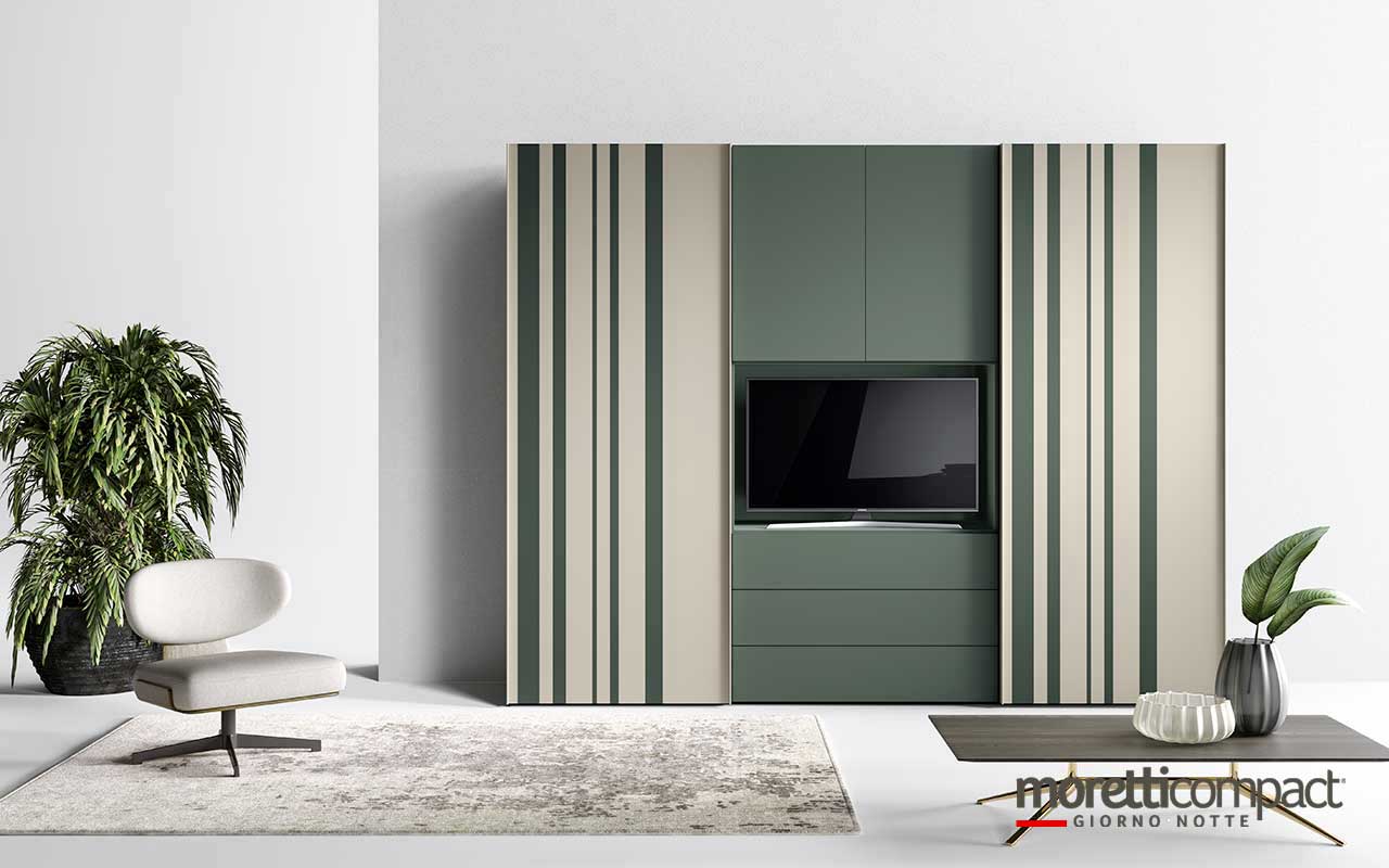 Armadio combinato, ante battenti Libeccio e scorrevoli Levante Strip