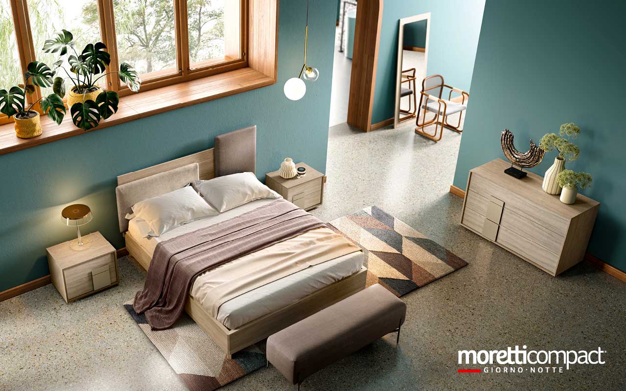 Camera Gemma con letto Mondrian Pad e giroletto Delta Box Camera Gemma con letto Mondrian Pad e giroletto Delta Box