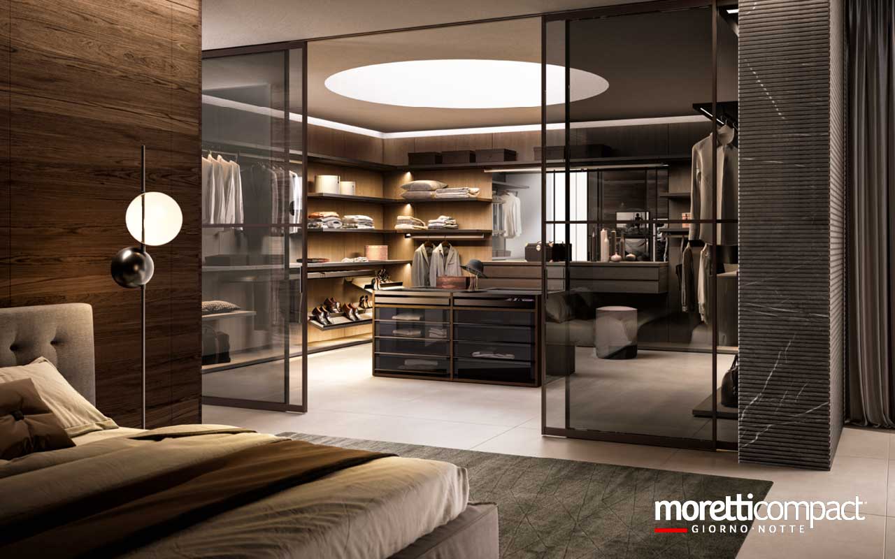 Cabina armadio Gemini con isola centrale e portale scorrevole