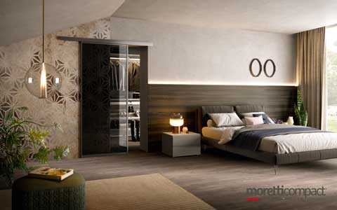 Portale scorrevole a 1 anta vetro con binario a parete