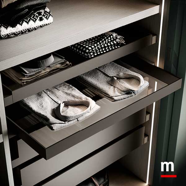 Ripiani estraibili in alluminio e vetro